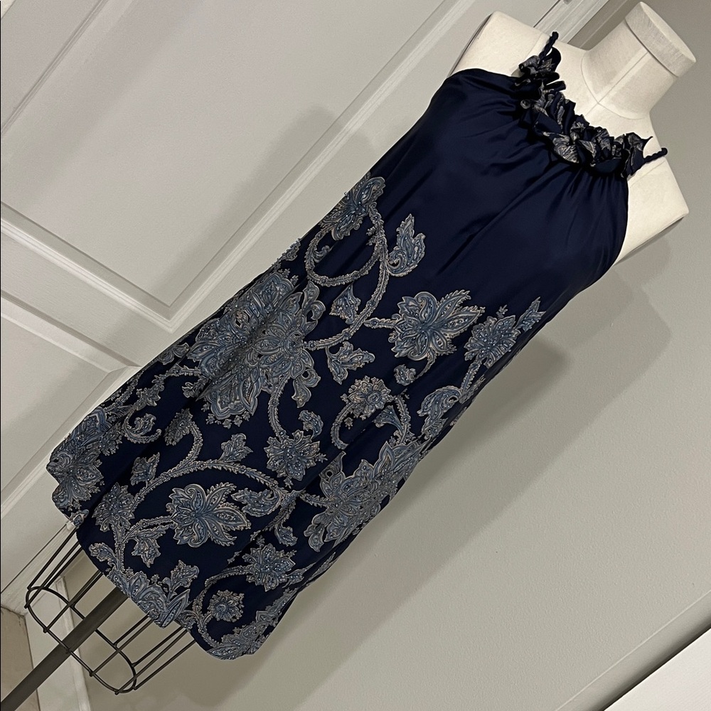 Elegant Navy Blue Floral Dress